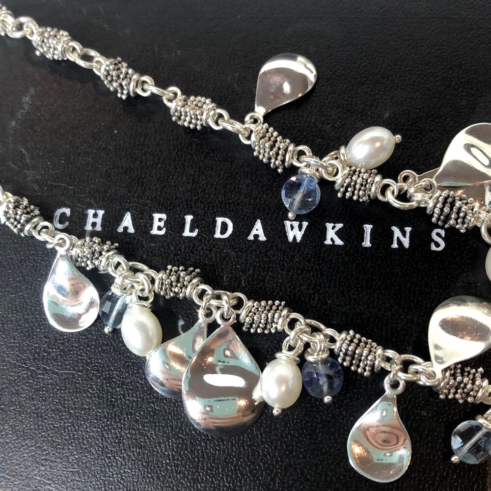 MICHAEL DAWKINS Starry Night Blue Topaz Cultured Pearl Sterling Silver Necklace - Picture 4 of 17